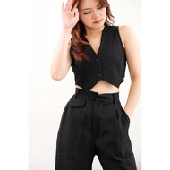 MOUISELLE Noir Vest | Women's Vest Tops - Korean Style Vest Cardigan Outerwear for Women