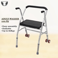 Malachi B3 Adult Walker Multi-functional Foldable Stainless Steel Walking Aid Crutches Canes Toilet Armres with Seat and Wheels