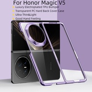 For Honor Magic V3 V 3 V5 Luxury Case Electroplated Bumper Transparent PC Hard Flip Phone Cover Casi