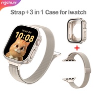 MJSHUN  2 in 1 Case and Strap for Apple Watch Slim Milanese Loop Strap & Tempered Glass Case Cover f