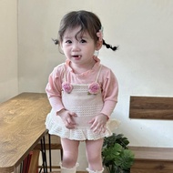 Baby Girl Sweet Baby One-Piece Romper Set Autumn Baby Clothes Small Flower Knitted Camisole One-Piec