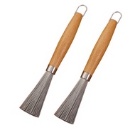 AT/🪁Andner304Stainless Steel Wok Brush Wooden Handle Household Easy Cleaning Non-Hiding Dirty Long Handle Brush Canteen