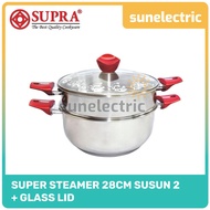 Supra Panci Stainless Steel Super Steamer 28 cm Susun 2 Dandang Kukusan Langseng Rangkap + Tutup Kac