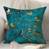 1pc Chinoiserie Birds In Turquoise - 17.7*17.7inch Soft Plush Pillow Cover, Single-Sided Print, Zip 