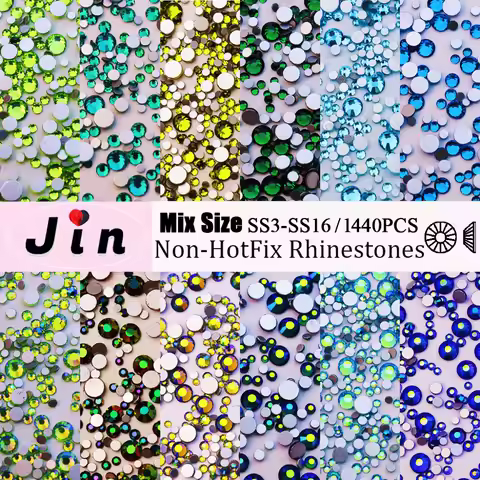 JIN Mix Size SS3-SS16 Rhinestone Crystal Non-Hotfix Glass Strass Flatback DIY Decorations Glitter St