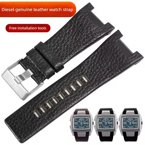 Suitable for Diesel Leather Watch with DZ4246 DZ1273 DZ1216 Notched Men's Bracelet 32mm