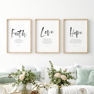 Faith Hope Love  bible verse wall art printable, Hebrews 11 1, Jeremiah 29 11, John 3 16, modern scr