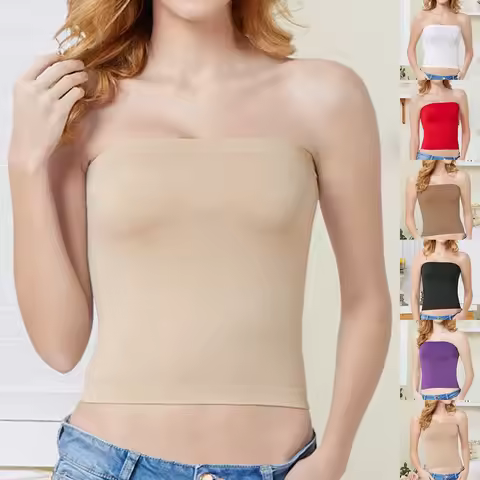 Shirt Strapless Bandeau Tube Tops Women Seamless Bralettes Stretchy Non Padded Bandeau Tube Top Bra 