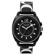 大降價！全新美國名牌正品 COACH 黑底白色 C logo 男朋友款橡膠印花錶帶女錶手錶，下標就賣！免運！