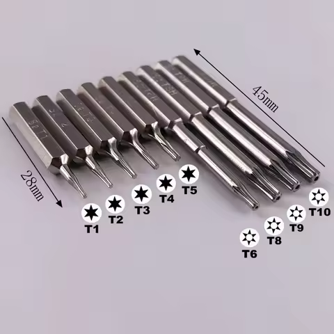 Torx T1 T2 T3 T4 T5 T6H T8H T9H T10H 28mm&45mmScrewdriver 3/25"(4mm) Bits Mobile Repair Bit Repairin
