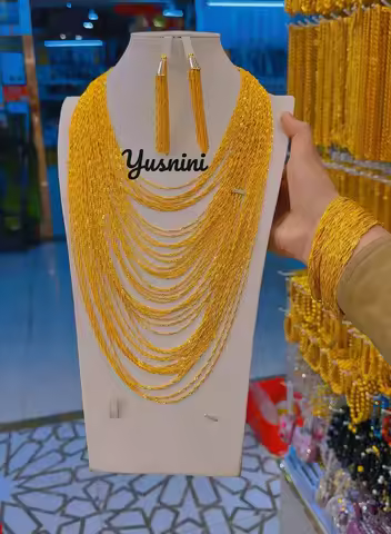 New Dubai 24K Gold Plated High End Necklace, Earrings, Bracelet, Wedding Engagement Party Jewelry Se
