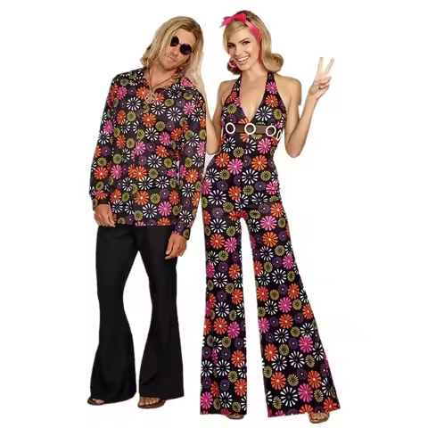 Halloween Cosplay Costumes 70s 80s Disco Couple Costume Vintage Hippies Costume Men Women Music Fest