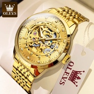 OLEVS-นาฬิกากลไกกันน้ำสำหรับผู้ชาย Luminous GOLD Hollow OUT Men's Automatic Luxury Brand Watch