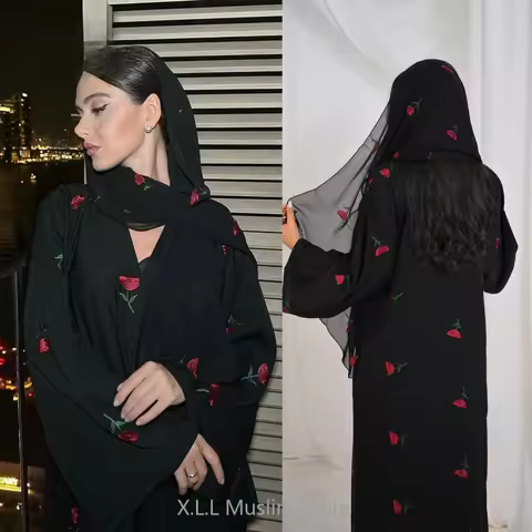 Eid Ramadan Muslims Woman Clothing Jilbabs 2 Piece Set Abaya Dubai Luxury Middle East Turkish Flower
