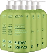 ATTITUDE Nourishing Hair Shampoo, EWG Verified, For Dry and Damaged Hair, Naturally Derived Ingredients, Vegan and Plant Based, Grapeseed Oil and Olive Leaves, 32 Fl Oz (Pack of 6)