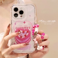 Cakey iPhone 13 14 15 Pro Max Phone Case Transparent Phone Beads Pink Cake Cute Preotection Casing 手