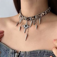 Y2K Gothic Punk Choker with Star & Cross Pendant, Multi-layer Heavy Duty Necklace, Alternative Baddi