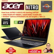 #AN062 USED ACER NITRO AN515-46 Gaming Laptop AMD RYZEN R7-6800H 16GB 512GB SSD NVIDIA RTX3050Ti RTX