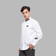 Baju Koko Pria Lengan Panjang Putih Polos Kombinasi Batik Modern Elegan Berkualitas