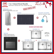 (BUNDLE) TURBO T125ISS-SS ISLAND HOOD + TIA800A INDUCTION HOB + TM73-BK BUILT-IN OVEN + KITCHEN SINK + SINK TAP