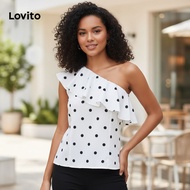 (trendy3)Lovito Casual Polka Dot Ruffle Blouse for Women L177AD670 Lovito Blouse Ruffle Polka Dot Ka