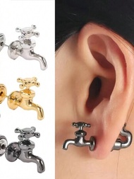 2入組流行夸張三色水龍頭造型耳環,創意可拆卸耳釘