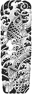 Temporary Tattoos,Japanese Style Carp Waves,Carp Tattoos,Real Tattoo Look,Water-Resistant,Resilience