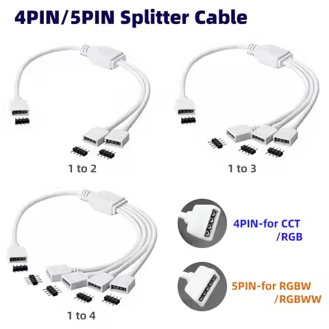 4PIN 5PIN LED Splitter Cable 1 to 2/3/4 Way for CCT RGB RGBW RGBWW SMD 5050 3528 LED Light Strip No 
