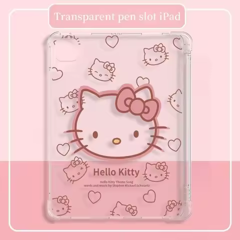 Kawaii Hello Kitty IPad Transparent Protective Case Anime Anti Fall Airbag for Ipadpro2022/2024 Air4