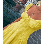 1 Pic Women Square Neck Puff Sleeve Waist-Cinched Backless Fashion Versatile Dress,/Cute Dress,V Sli