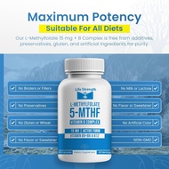 L-Methylfolate 15mg + Vitamin B Complex - 5-MTHF, B6 & B12 Methylcobalamin - 60 Capsules - Professio