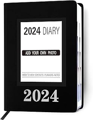 Holoary 2024 Diary, Daily Planner, January 2024 - December 2024 with 12 Monthly Tabs, 5.7’’×8.3’’ Appointment Notebook with Calendar, Inner Pocket and Sticker (Black)