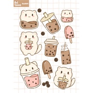 cute boba cat sticker sheet