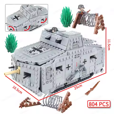 I Type A7V Tank Mobile Fortress Building Block MOC Military WW2 Figures Large Armored Ancestor Weapo