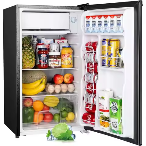 QWUpstreman 3.2 Cu.Ft Mini Fridge with Freezer Single By Mini Fridge Adjustable Thermostat Mini Refr
