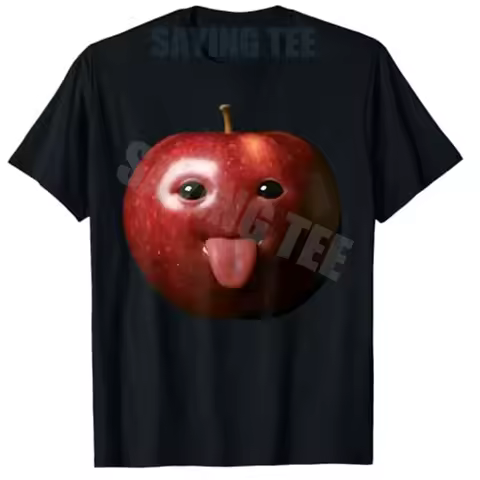 Funny Silly AI Apple Gen Z Meme BrainRot Humor Tongue Out T-Shirt Fruit Lover Y2k Art Aesthetic Tops