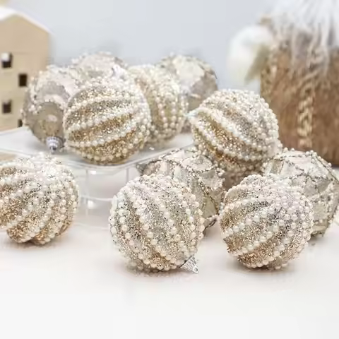 2024 8CM Christmas Tree Decor Foam Christmas Tree Pendant Hanging Balls with Pearl Chain Hanging Dec