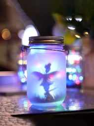 太陽能創意霧面玻璃仙女罐燈,帶led串燈用於室外花園裝飾,防水星形燈（隨機圖案）