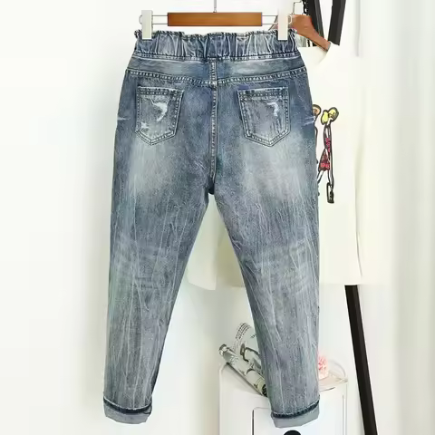 Summer Ripped Boyfriend Jeans For Women Fashion Loose Vintage High Waist Jeans Plus Size Jeans 5XL P