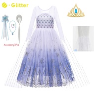 Disney Frozen Elsa Dress For Kids Girl Mesh Sequined Princess Dresses with Cloak Wig Crown Wand Hair Tie Accessories Kid Girls Baby Clothes Children Party Wear
