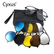 Cyxus 6 In1 Aviator  Magnetic Sunglasses Women/men Polarized Magnet Tr90 Clip On Sunglasses Free 5 L