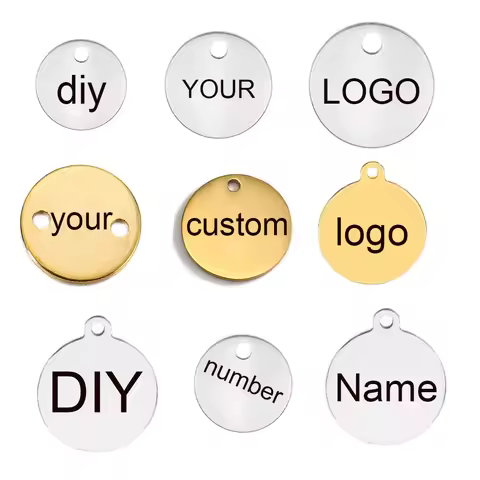 50-200pcs Custom Order Laser Engraved Stainless Steel Charms Personalized Round Custom Logo Round Di