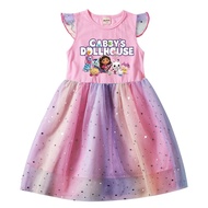Gabby's Dollhouse Children's Sweet Flying Sleeve Dress Summer Girl Holiday Style Children Dress Fash