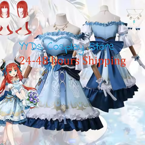 Nilou Cosplay Costume Genshin Impact Wig Red Hair Lolita Girls Daily Wear Blue Dress Maid Carnival H
