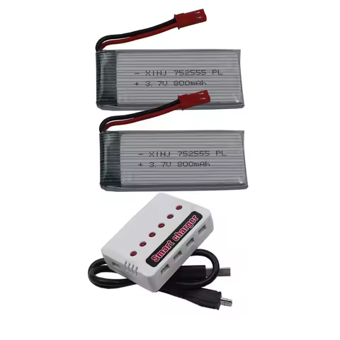 3.7V 800 mAh 25C Charger + 2pcs Rechargeable Polymer Li Lithium Lipo Battery 752555 JST For JJRC H11