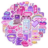 50PCS Pink Purple Ins Pixel Style Fashion Small Item Graffiti Stickers Waterproof PVC Game Machine T