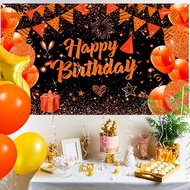 Orange Birthday Banner Decorations Large Orange Black Happy Birthday Banner Decor Orange Birthday Si