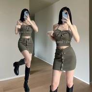 TV SOUL Moss green shirt and skirt Set
