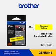 Brother Original TZe-FX611 TZe-FX621 TZe-FX631 TZe-FX641 TZe-FX651 Black on Yellow Flexible ID Lamin