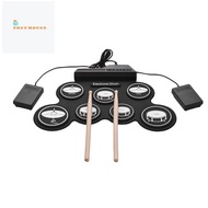 7 Pads Electric Drum Set ,Portable Roll Up Drum Practice Pad Drum Kit with Drum Pedals Drum Sticks, Gift for Kids Adults